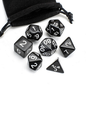 Набор из 7 игровых кубиков для ролевых игр, черный, с мешочком