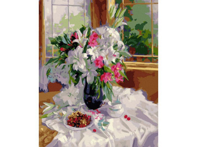 Картина по номерам с цветной схемой 40х50 ГОРЯЧЕВА С. ЛИЛИИ НА ТЕРРАСЕ (28 цветов)