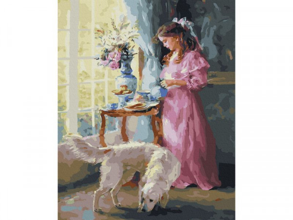 Картина по номерам с цветной схемой 40х50 УТРЕННЕЕ ЧАЕПИТИЕ (34 цвета)