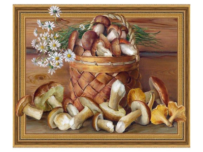Алмазная мозаика 3D с нанесенной рамкой 40х50 БУЗИН. НАТЮРМОРТ С ГРИБАМИ ( 30 цветов)