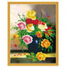 Алмазная мозаика с нанесенной рамкой 40х50 БУКЕТ В СИНЕЙ ВАЗЕ (28 цветов)