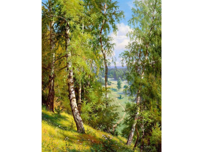 Картина мозаикой с нанесенной рамкой 40х50 И.ПРИЩЕПА. БЕРЕЗЫ В ЛЕСУ (27 цветов)