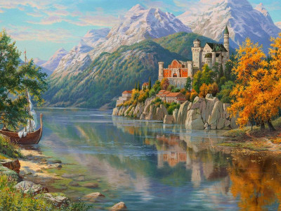 Картина мозаикой с нанесенной рамкой 40х50 И.ПРИЩЕПА. ЗАМОК В ГОРАХ (36 цветов)