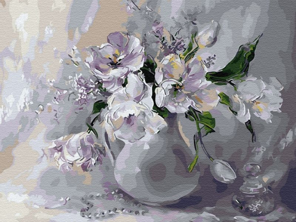 Картина по номерам 40х50 Белые тюльпаны (25 цветов)