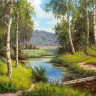 Картина мозаикой с нанесенной рамкой 40х50 И.ПРИЩЕПА. МОСТИК ЧЕРЕЗ РЕЧКУ (26 цветов)
