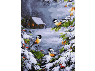 Картина по номерам с цветной схемой на холсте 30х40 Зимний лес (21 цвет)