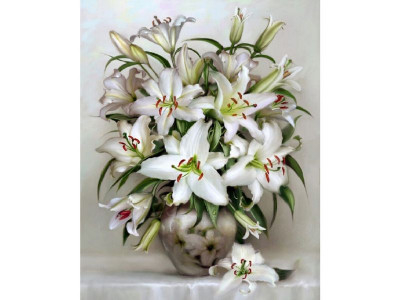 Картина по номерам 40х50 БУЗИН. БУКЕТ БЕЛЫХ ЛИЛИЙ (27 цветов)