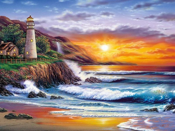 Картина по номерам с цветной схемой на холсте 30х40 Красивый закат (19 цветов)