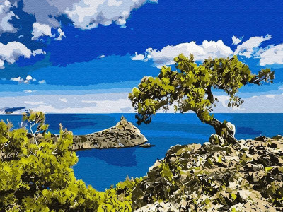 Картина по номерам на дереве 40х50 ГОЛУБАЯ БУХТА (22 цвета)