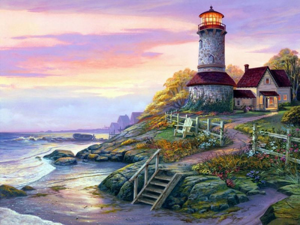 Картина по номерам с цветной схемой на холсте 30х40 Маяк (18 цветов)