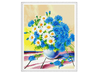 Алмазная мозаика с нанесенной рамкой 40х50 ПОЛЕВОЙ БУКЕТ (32 цвета)