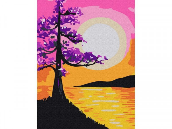 Картина по номерам 15х20 КРАСИВОЕ ДЕРЕВО НА ОБРЫВЕ (11 цветов)