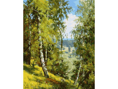 Картина по номерам 40х50 ПРИЩЕПА. БЕРЕЗЫ В ЛЕСУ. (26 цветов)