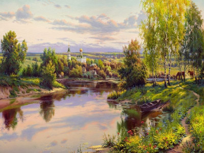 Картина по номерам 40х50 ПРИЩЕПА. ВЕЧЕР (29 цветов)