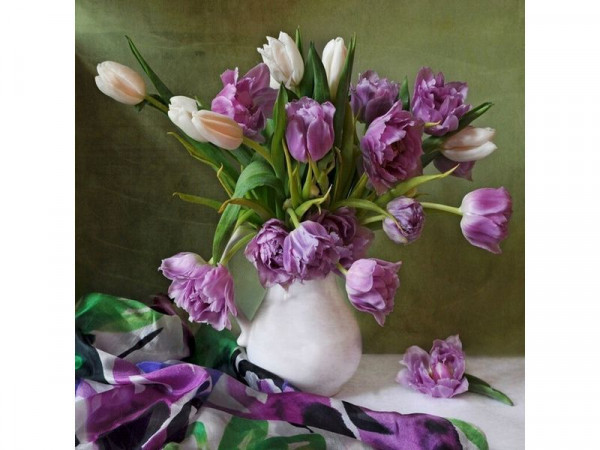 Картины мозаикой 30х30 БУКЕТ С ТЮЛЬПАНАМИ (28 цветов)