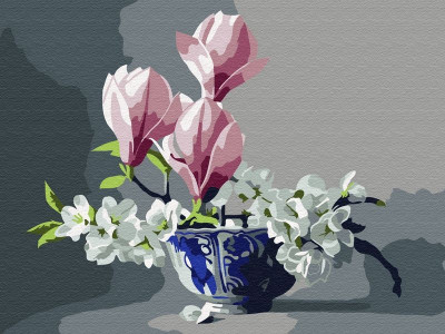 Картина по номерам 15х20 МАГНОЛИЯ В ВАЗЕ (15  цветов)