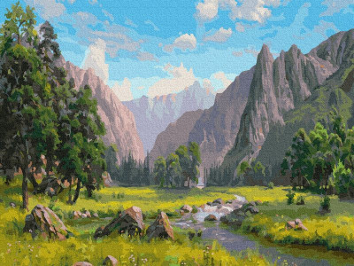 Картина по номерам 40х50 ПРИЩЕПА. ГОРНАЯ ИДИЛЛИЯ (36 цветов)