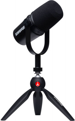 Комплект для подкастов SHURE MOTIV MV7-K-BNDL, MV7-K гибридный USB/XLR микрофон со штативом Manfrotto