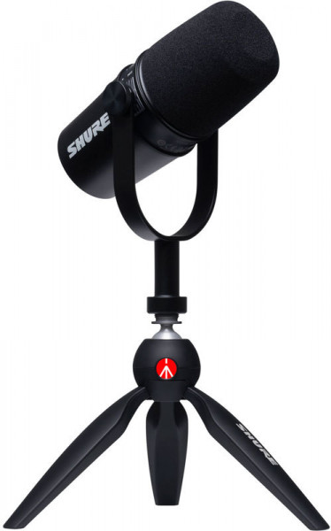 Комплект для подкастов SHURE MOTIV MV7-K-BNDL, MV7-K гибридный USB/XLR микрофон со штативом Manfrotto