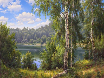 Картина по номерам 40х50 Прищепа. Лесное озеро (28 цветов)