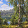 Картина по номерам 40х50 Прищепа. Лесное озеро (28 цветов)