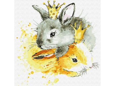 Картина по номерам 30х30 Королевские зайцы (19 цветов)